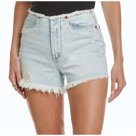 BlankNYC The Barrow Vintage High-Rise Denim Shorts Light Wash Frayed Hem Size 27 - Picture 2 of 16